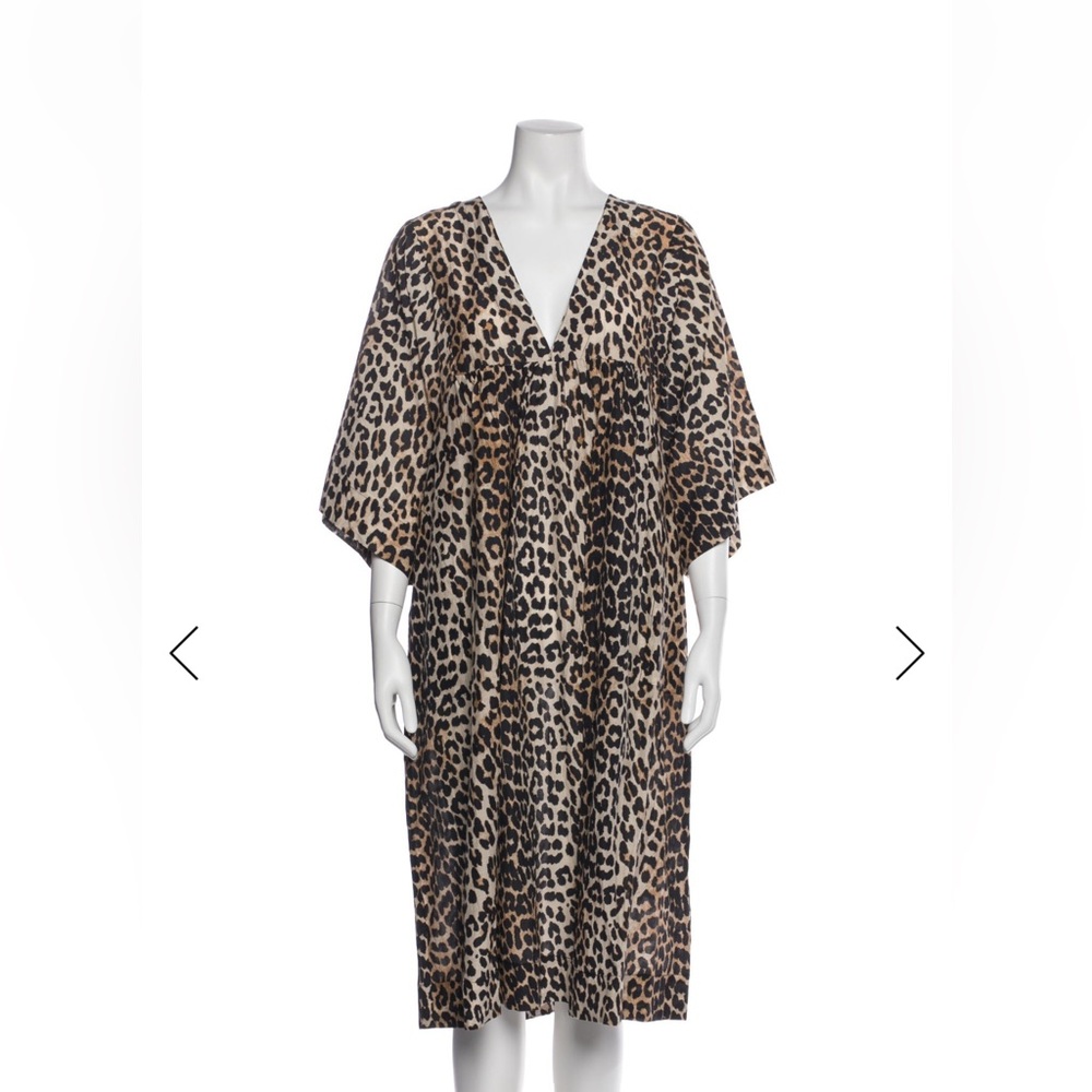 Ganni Leopard Print Midi Dress in Tan and Black, cotton/silk, cost $345+tax